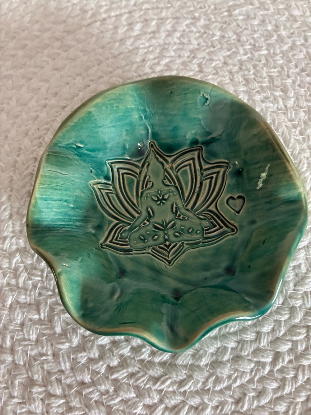 Handmade Teal Ceramic Lotus Dish - Decorative Home Art